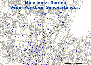 Eine Senderkarte der Stadt Mnchen zeigt den Brgern, wo sich schon Sendemasten niedergelassen haben und wo noch ein Fleckchen frei ist