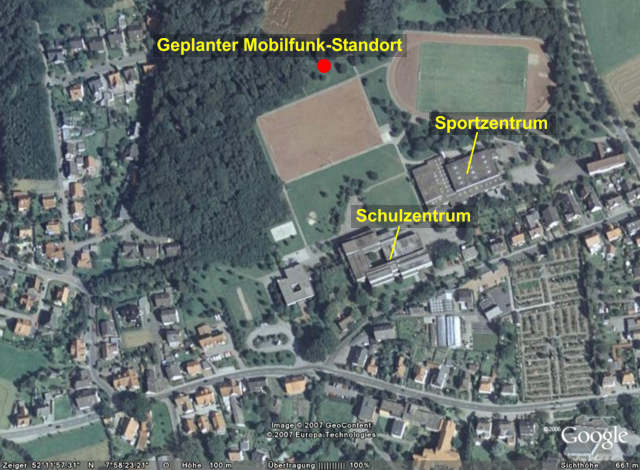 Blick aus rd. 660 m Hhe auf den bewaldeten Bckersberg in Hagen (Bild: Google)